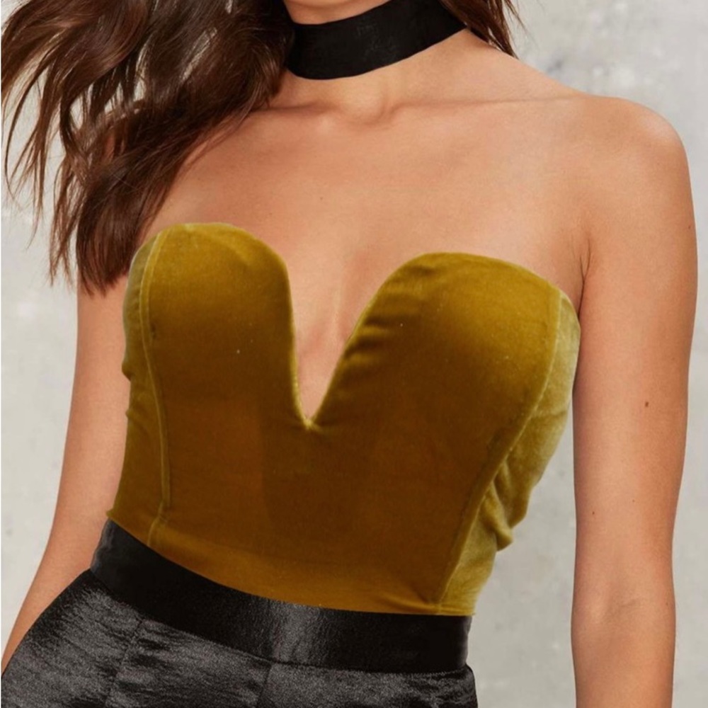 NEW Clothink Gold Velvet or Tan Lace Up Bodysuit